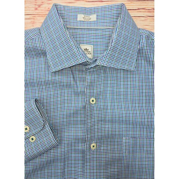 Peter Millar Mens Blue/Green Gingham Dress Shirt Large - Picture 4 of 7